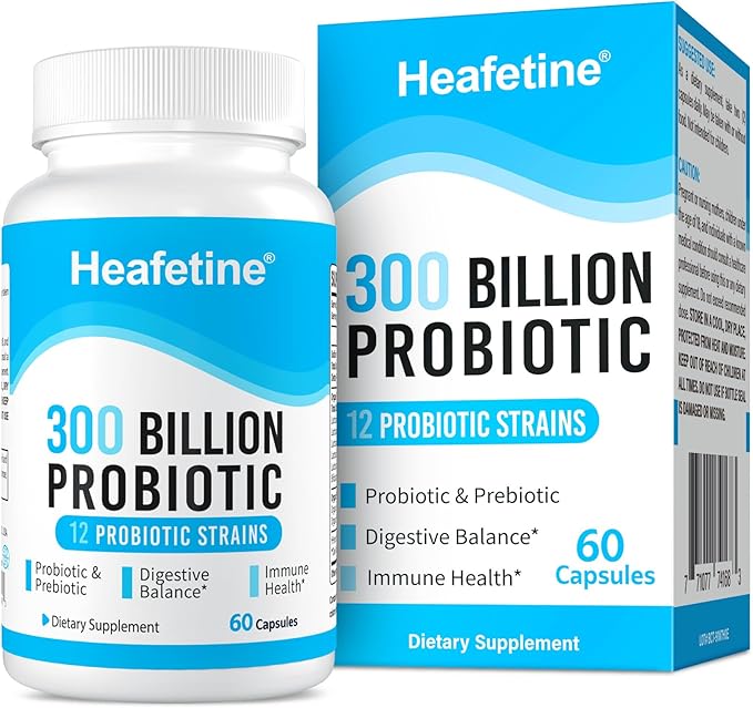 300 Billion CFUs Probiotics for Women & Men - 12 Strains + 3 Organic Prebiotics, Probiotics for Digestive Health & Immune, Gut Health & Bloating, Gut Health for Women & Men - 60 Capsules