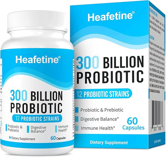 300 Billion CFUs Probiotics for Women & Men - 12 Strains + 3 Organic Prebiotics, Probiotics for Digestive Health & Immune, Gut Health & Bloating, Gut Health for Women & Men - 60 Capsules