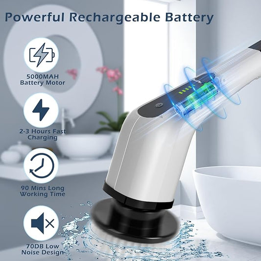 Cordless Electric Spin Scrubber 8 Replaceable Brush