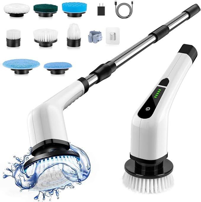 Cordless Electric Spin Scrubber 8 Replaceable Brush
